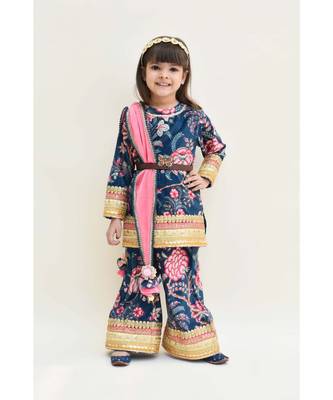 Peach Printed Choli With Drape Saree 1