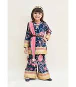 Peach Printed Choli With Drape Saree