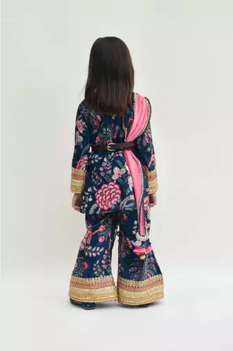Peach Printed Choli With Drape Saree