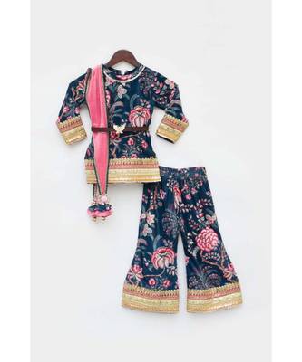 Peach Printed Choli With Drape Saree 3
