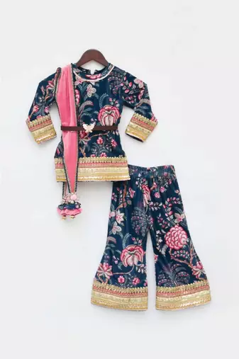 Peach Printed Choli With Drape Saree