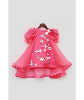 Blue Organza And Pink Printed Dress 3