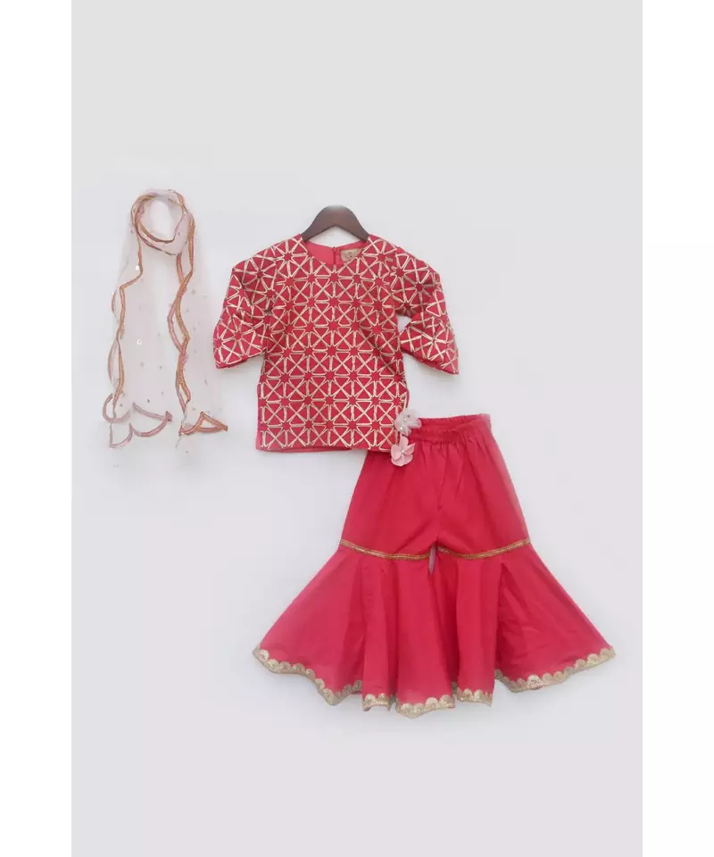Pink Gotta Kurti with Sharara Set