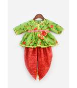 Green Embroidery Peplum with Red Dhoti