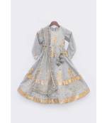 Grey Floral Print Lehenga Choli Set