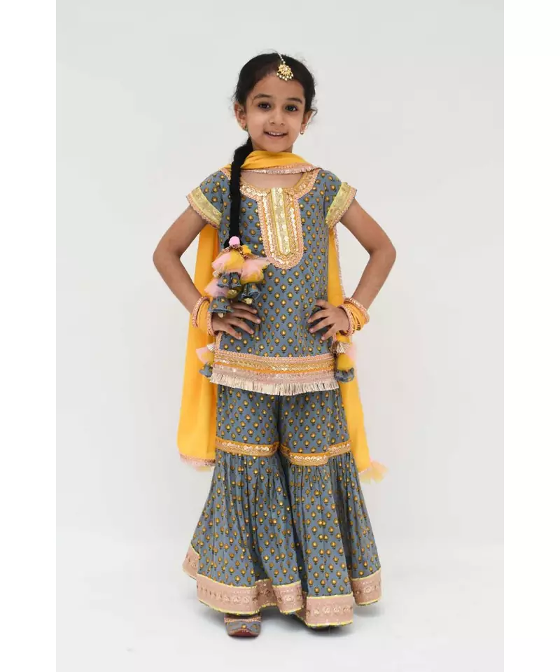 Grey Printed Kurti Sharara set