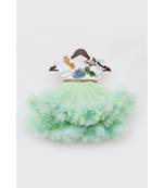 Off white and Green Net Flair High Low Dress