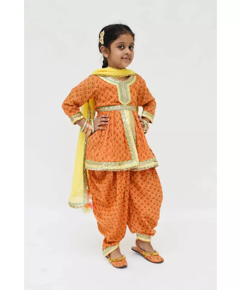 pink Print Dhoti Peplum with Yellow Dupatta