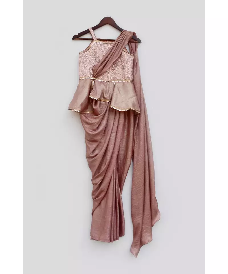 pink Sequins and Shimmer Drape Saree
