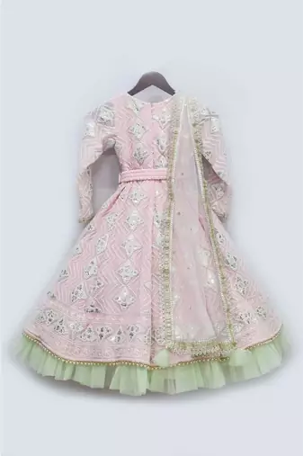 Mirror Work Kurti With Lehenga And Dupatta