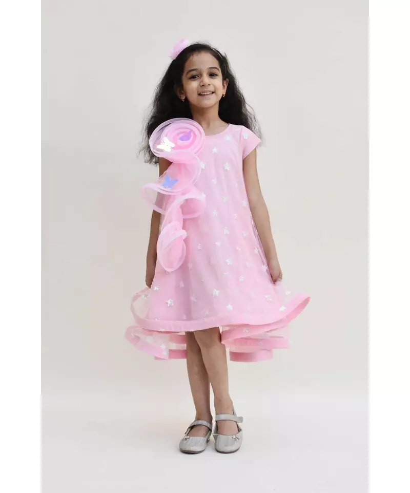 Pink Star Net High Low Dress