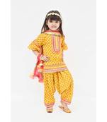 Yellow Printed Kurti Salwar with Pink Dupatta