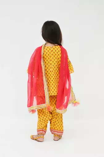 Yellow Printed Organza Lehenga Choli And Dupatta