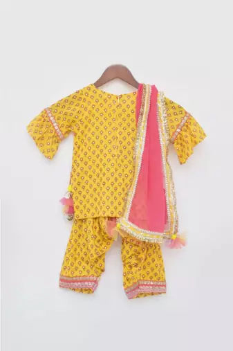 Yellow Printed Organza Lehenga Choli And Dupatta