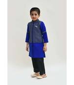 Blue and Black Embroidery Ajkan with Black Pant Set