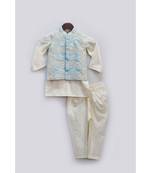 Blue Embroidery Jacket with Off White Kurta Chudidar