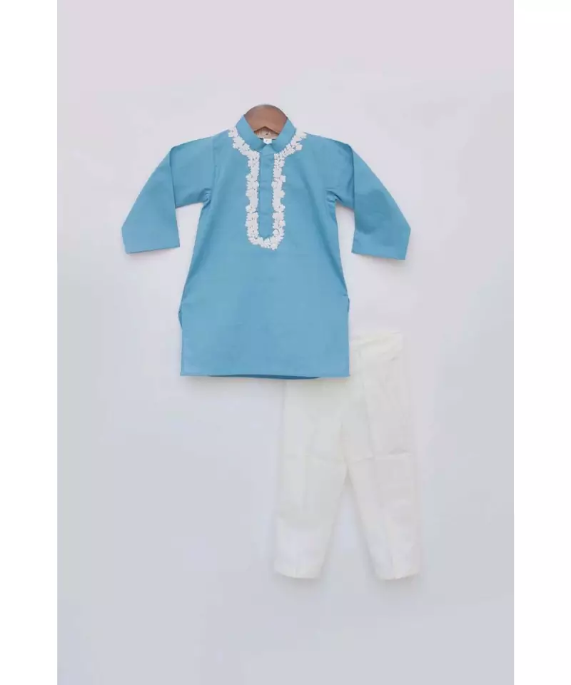 Blue Kurta with White Dori Work and Pant