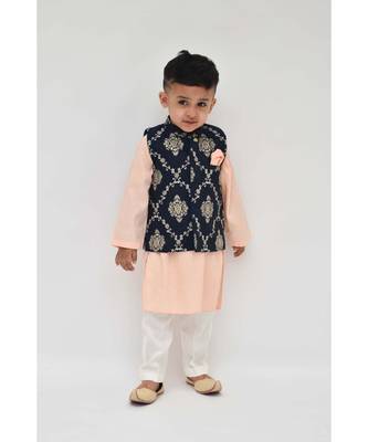 Dark Blue Rubber Print Jacket with pink Kurta and Pant 1