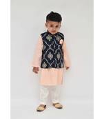 Dark Blue Rubber Print Jacket with pink Kurta and Pant