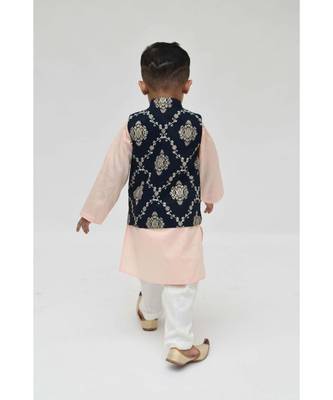 Dark Blue Rubber Print Jacket with pink Kurta and Pant 2