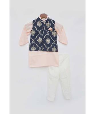 Dark Blue Rubber Print Jacket with pink Kurta and Pant 3