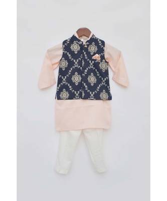 Dark Blue Rubber Print Jacket with pink Kurta and Pant 5