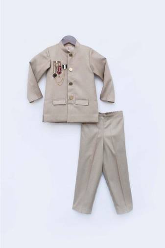 Nevy Blue Self Kurta And Jacket With Salwar