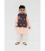 Green Floral Print Jacket with pink Kurta and Pant