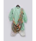 Green Kurta with Printed Drape and Salwar Set