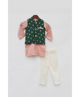 Wine Mirror Work Jacket With Kurta Pant 1