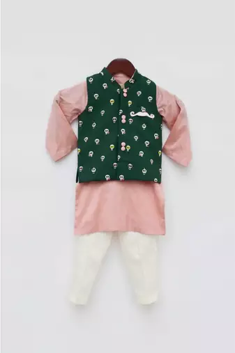 Wine Mirror Work Jacket With Kurta Pant
