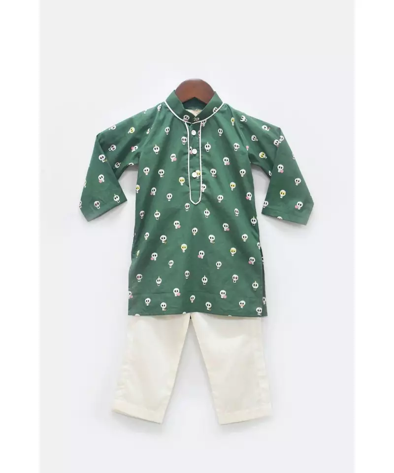 Green Printed Kurta with Pant