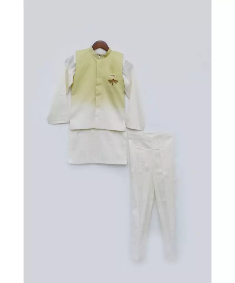 Green Shaded Nehru Jacket with Kurta Pant
