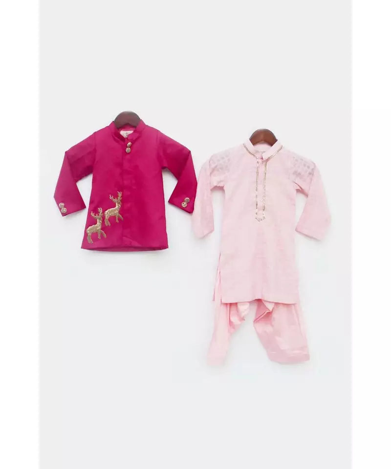 Hot Pink Jacket with Baby Pink Kurta and Salwar