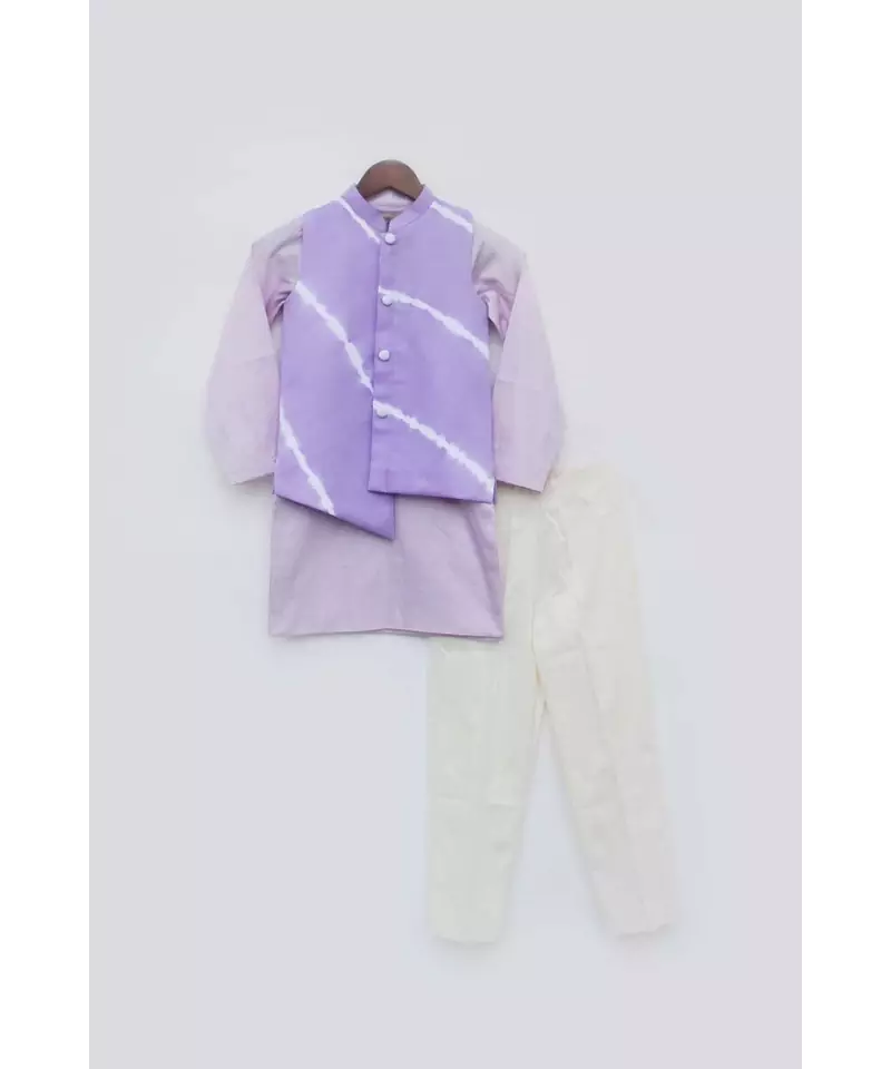 Lilac Leheriya Nehru Jacket Set