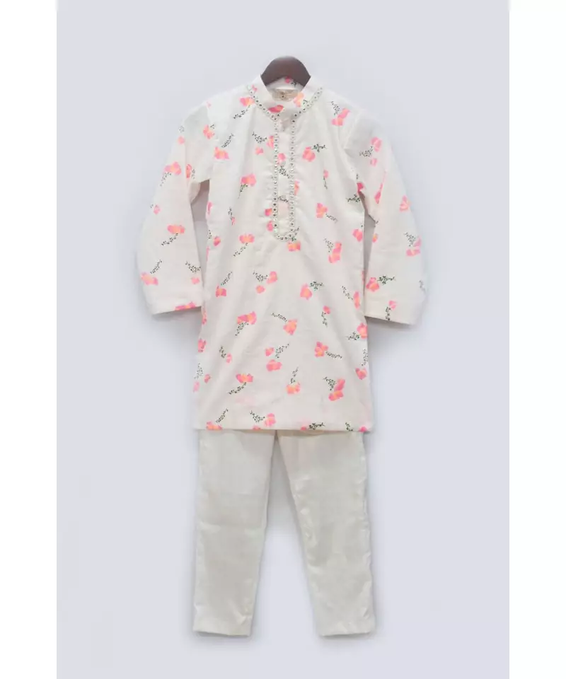 Off White Printed Kurta with Pant