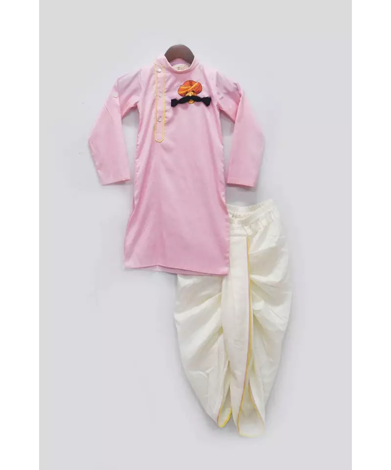 Pink Kurta with Off White Dhoti