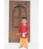 Red Silk Kurta with Yellow Printed Dhoti