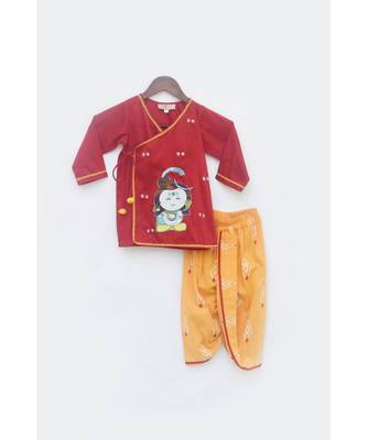 Red Cotton Silk Kurta With Golden Embroidery And Off White Pant 1