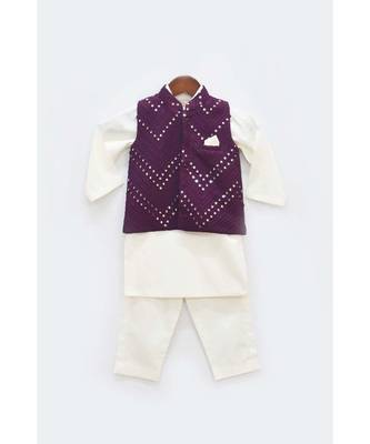 Off White Silk Cowl Kurta And Chudidar With Orange Jacket 1