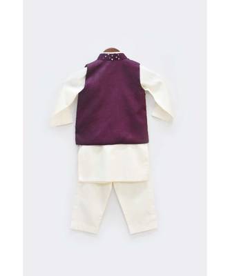 Off White Silk Cowl Kurta And Chudidar With Orange Jacket 2