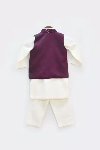 Off White Silk Cowl Kurta And Chudidar With Orange Jacket