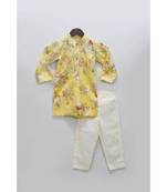 Yellow Printed Kurta With Pant For Boys