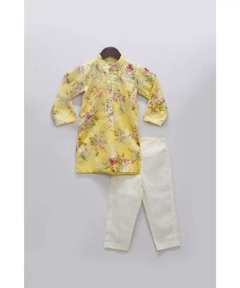 Yellow Kotta Print Kurta with Pant