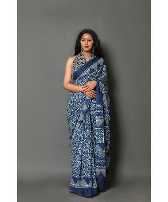  cotton printed   saree with   blouse 1
