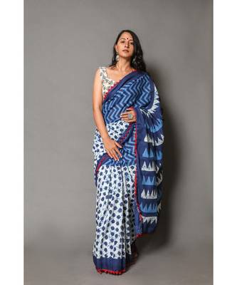  cotton printed   saree with   blouse 1