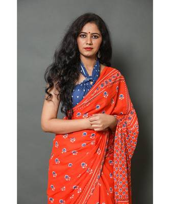  cotton printed   saree with   blouse 2
