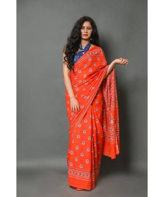  cotton printed   saree with   blouse 1