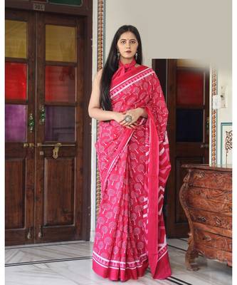  cotton printed   saree with   blouse 1