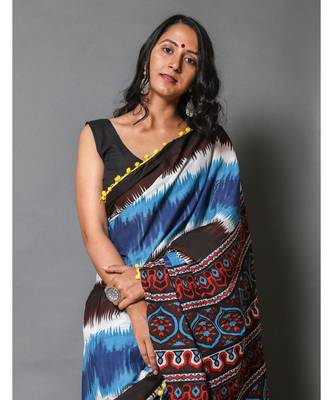  cotton printed   saree with   blouse 4